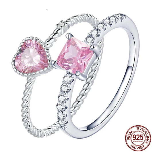 Silver Pink Love Ring .