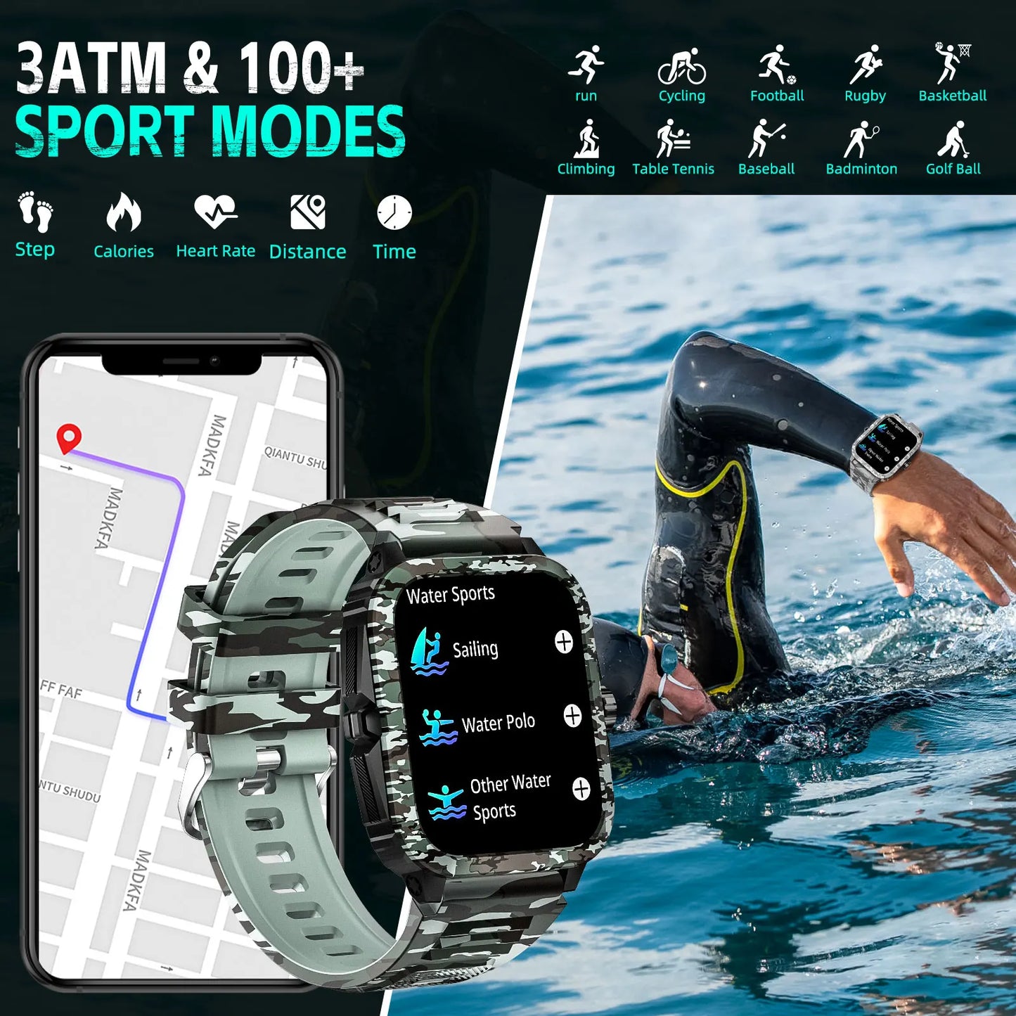 Smart Watch 3ATM Waterproof Men