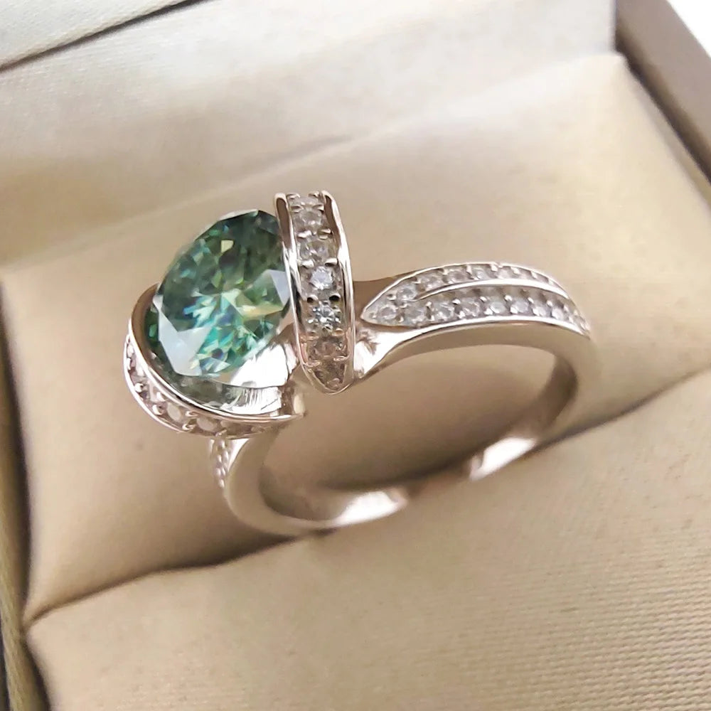 Carat Green Moissanite Ring 100% - S925 Silver Jewelry