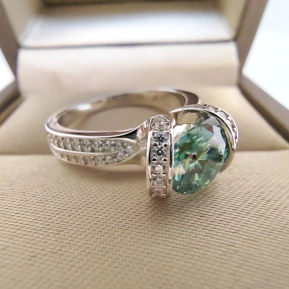 Carat Green Moissanite Ring 100% - S925 Silver Jewelry