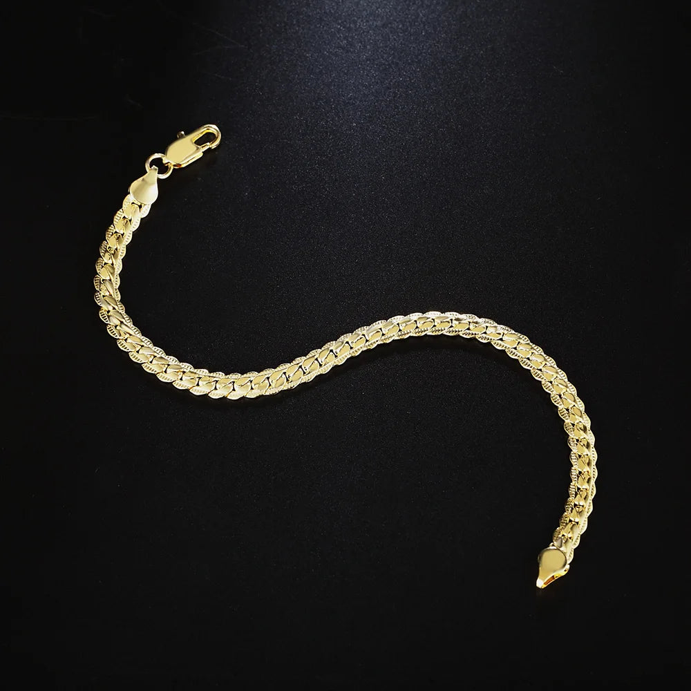 Popular classic 5MM Chain 18K gold fine 925 sterling Silver Bracelet