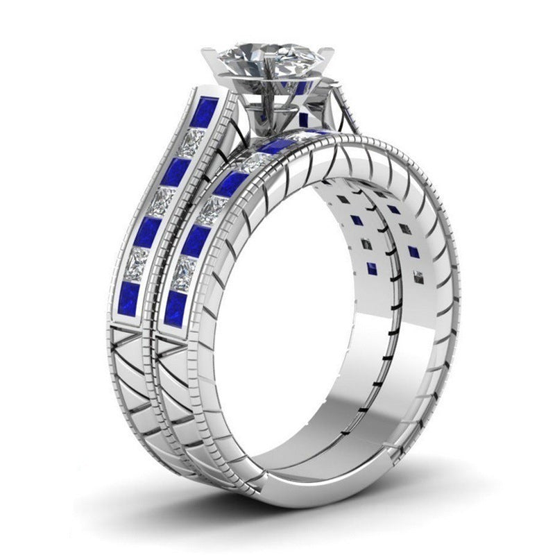 Ladies White And Blue Diamond Rings Couple Set Rings